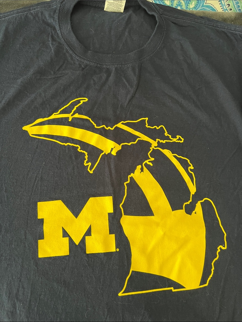 Jerzees Black Short Sleeve Tee with Yellow Michigan Graphic